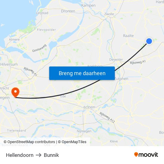 Hellendoorn to Bunnik map