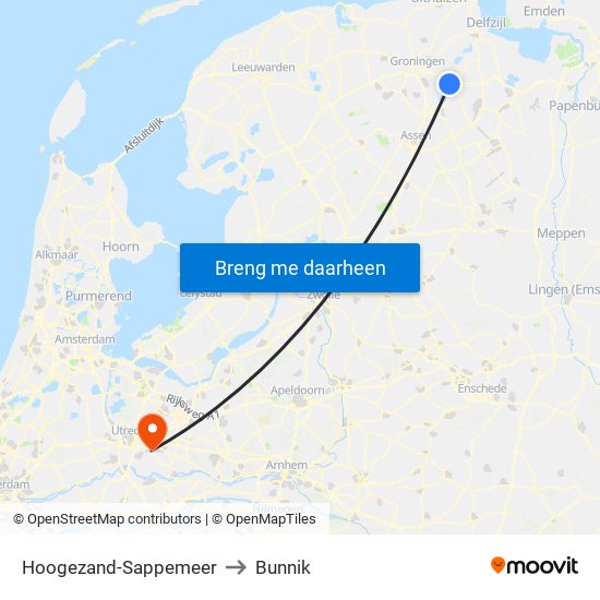 Hoogezand-Sappemeer to Bunnik map
