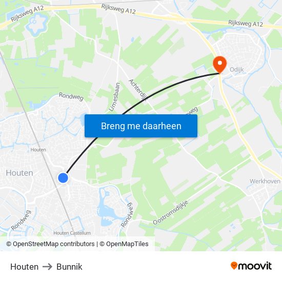 Houten to Bunnik map