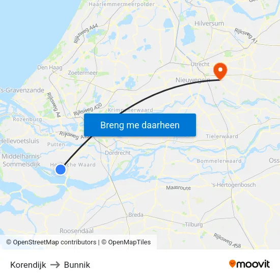 Korendijk to Bunnik map