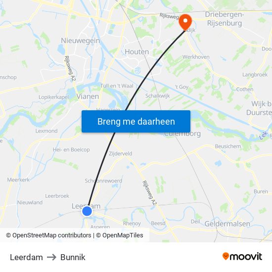 Leerdam to Bunnik map