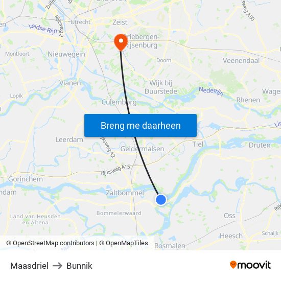 Maasdriel to Bunnik map