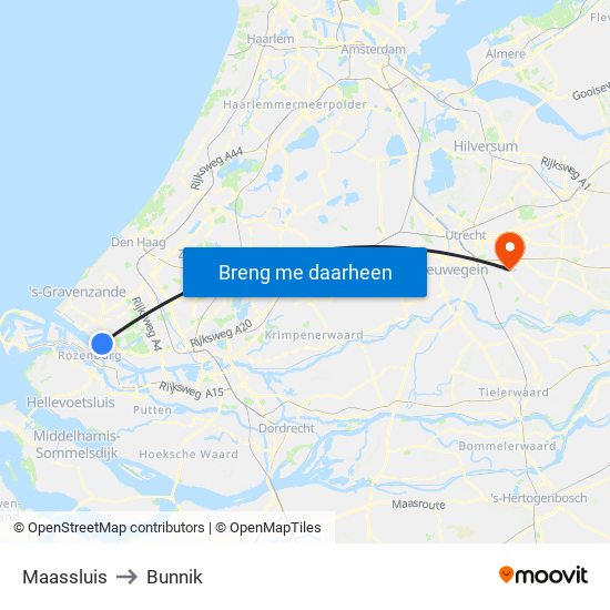 Maassluis to Bunnik map