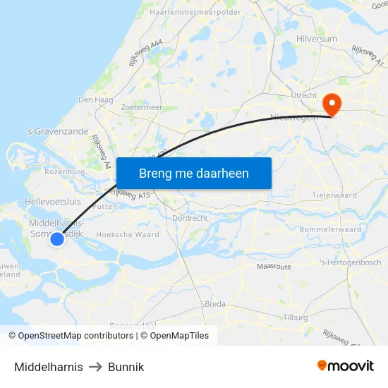 Middelharnis to Bunnik map