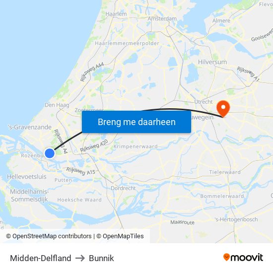 Midden-Delfland to Bunnik map