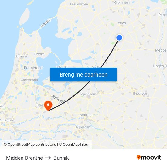 Midden-Drenthe to Bunnik map