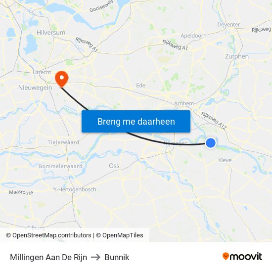 Millingen Aan De Rijn to Bunnik map