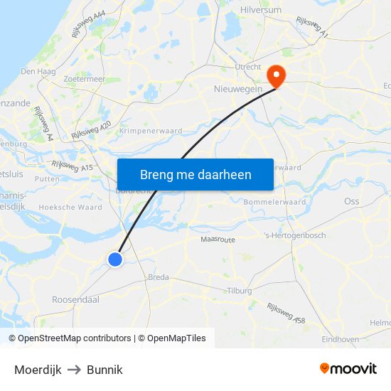 Moerdijk to Bunnik map