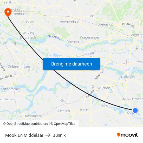 Mook En Middelaar to Bunnik map