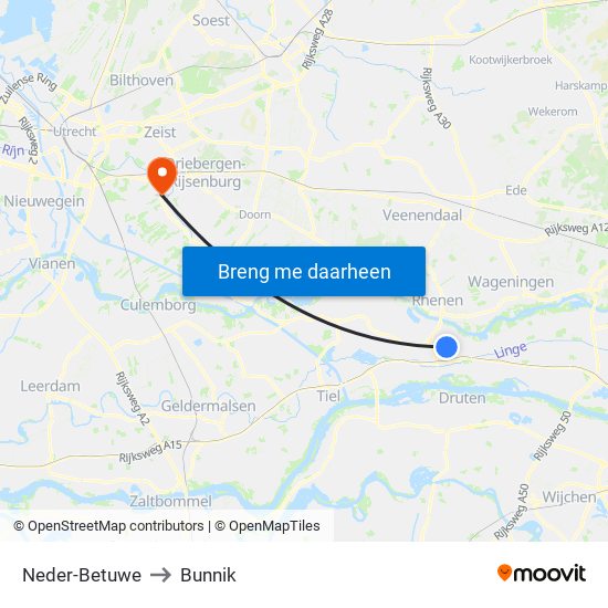 Neder-Betuwe to Bunnik map