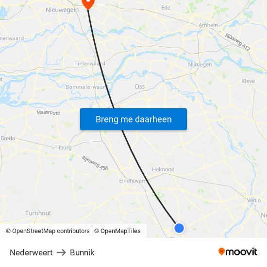 Nederweert to Bunnik map