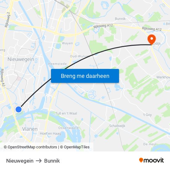 Nieuwegein to Bunnik map