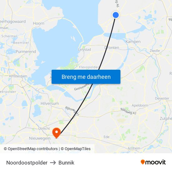 Noordoostpolder to Bunnik map