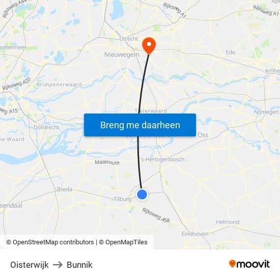 Oisterwijk to Bunnik map