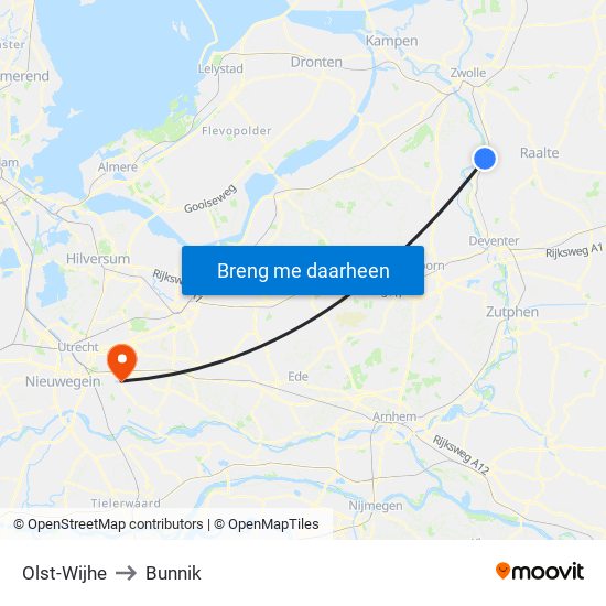 Olst-Wijhe to Bunnik map