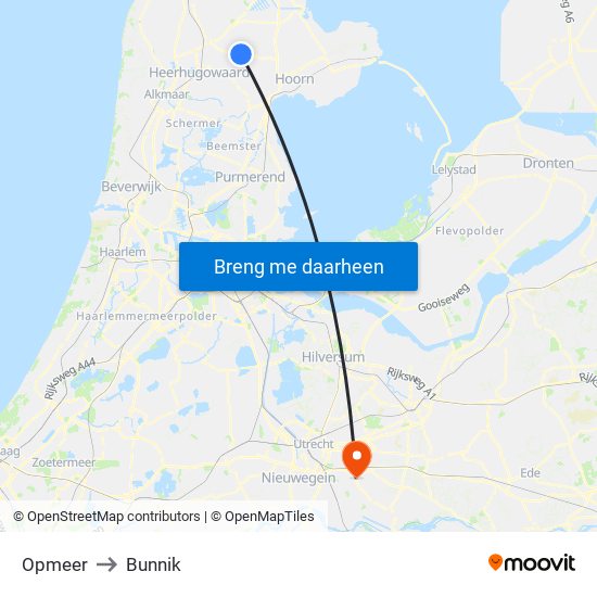 Opmeer to Bunnik map