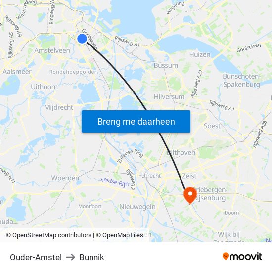 Ouder-Amstel to Bunnik map