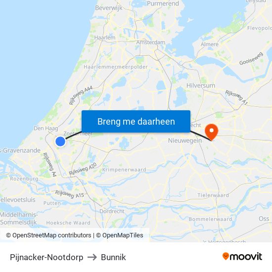 Pijnacker-Nootdorp to Bunnik map