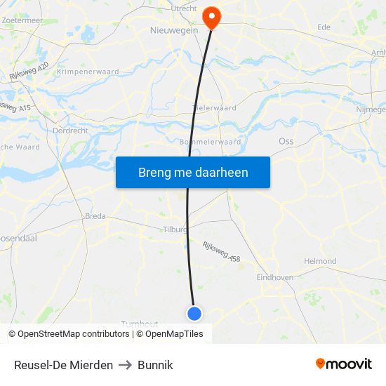 Reusel-De Mierden to Bunnik map