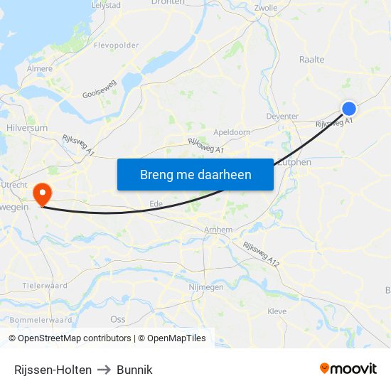 Rijssen-Holten to Bunnik map