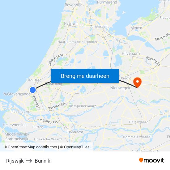 Rijswijk to Bunnik map