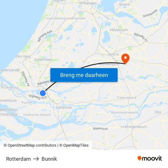 Rotterdam to Bunnik map