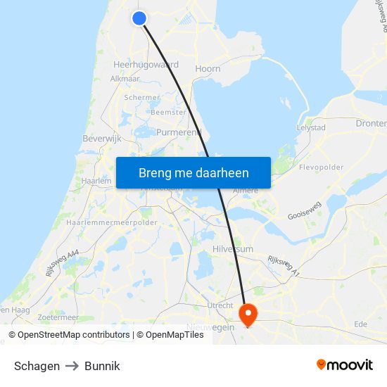 Schagen to Bunnik map