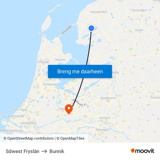 Sdwest Fryslân to Bunnik map