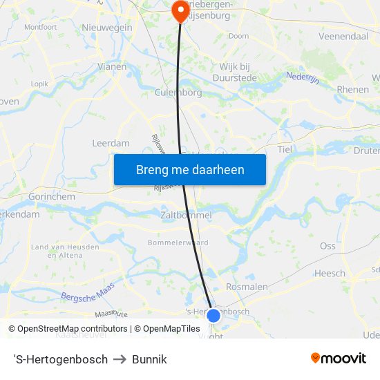 'S-Hertogenbosch to Bunnik map