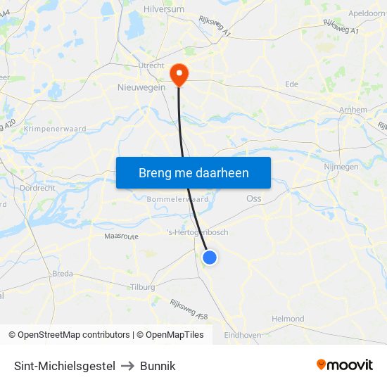 Sint-Michielsgestel to Bunnik map