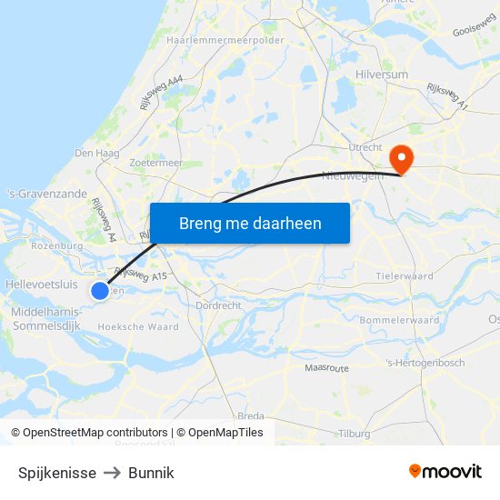 Spijkenisse to Bunnik map