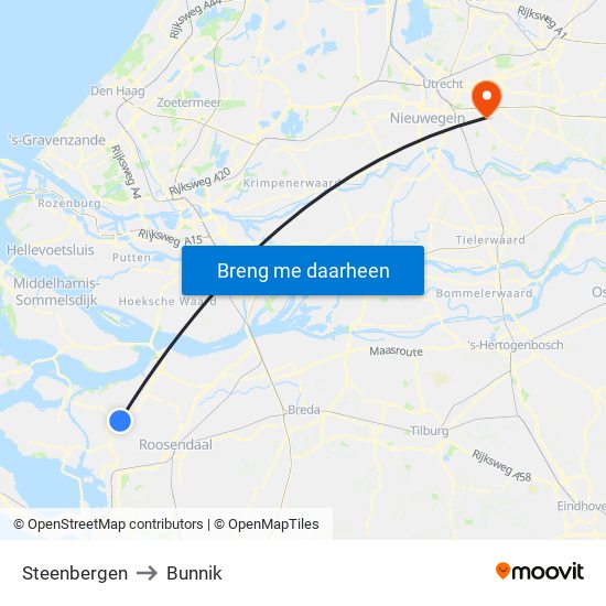 Steenbergen to Bunnik map