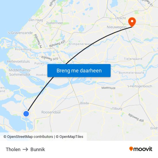 Tholen to Bunnik map