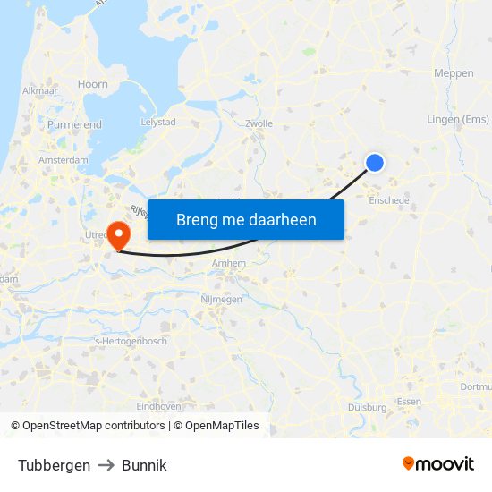 Tubbergen to Bunnik map