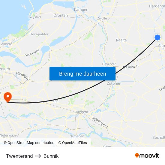 Twenterand to Bunnik map