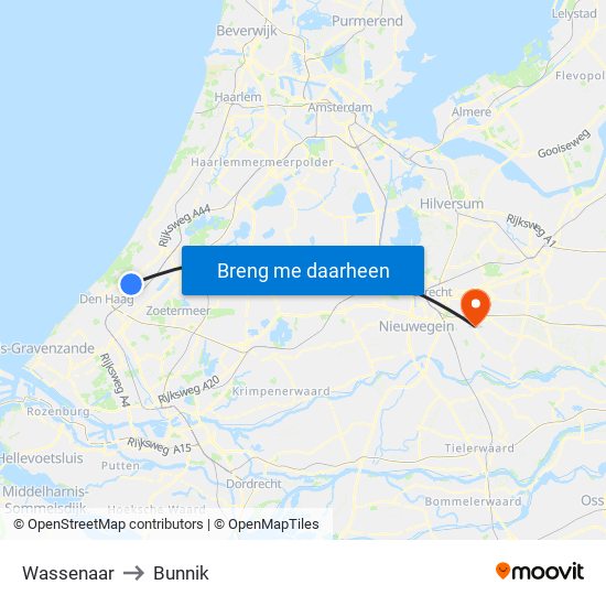 Wassenaar to Bunnik map