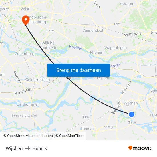 Wijchen to Bunnik map