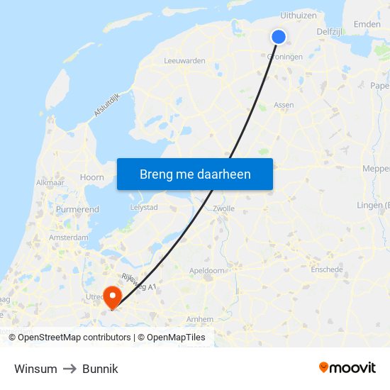 Winsum to Bunnik map