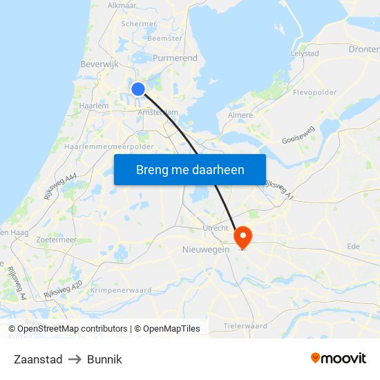 Zaanstad to Bunnik map