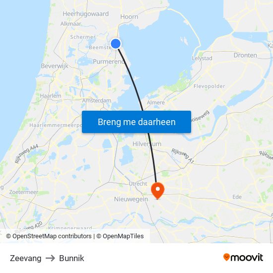 Zeevang to Bunnik map