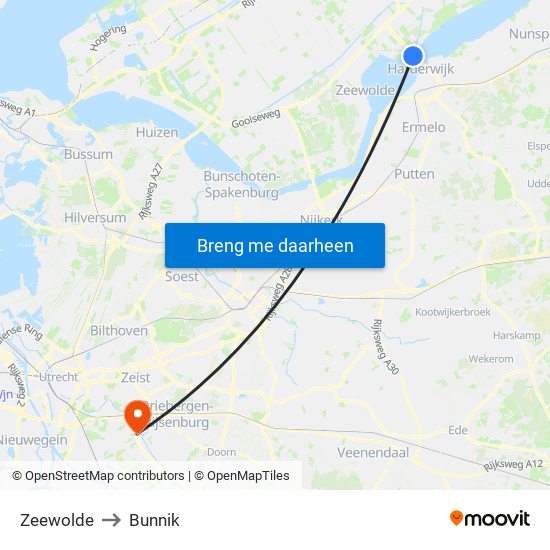 Zeewolde to Bunnik map