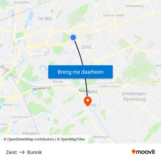 Zeist to Bunnik map