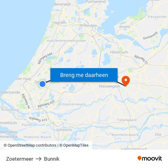 Zoetermeer to Bunnik map