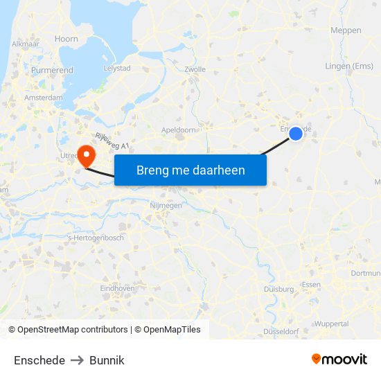 Enschede to Bunnik map