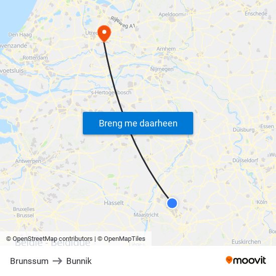 Brunssum to Bunnik map