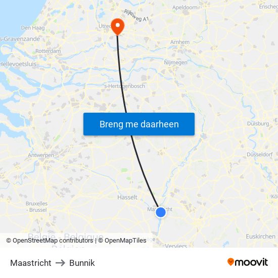 Maastricht to Bunnik map