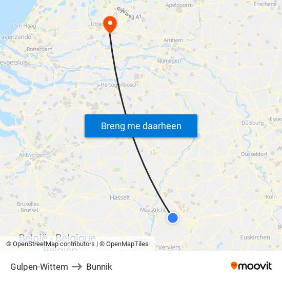 Gulpen-Wittem to Bunnik map