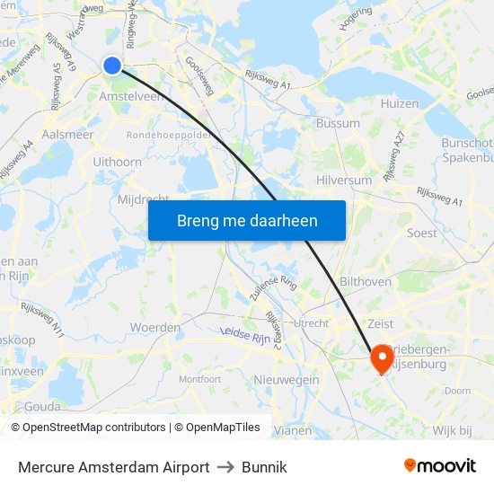 Mercure Amsterdam Airport to Bunnik map