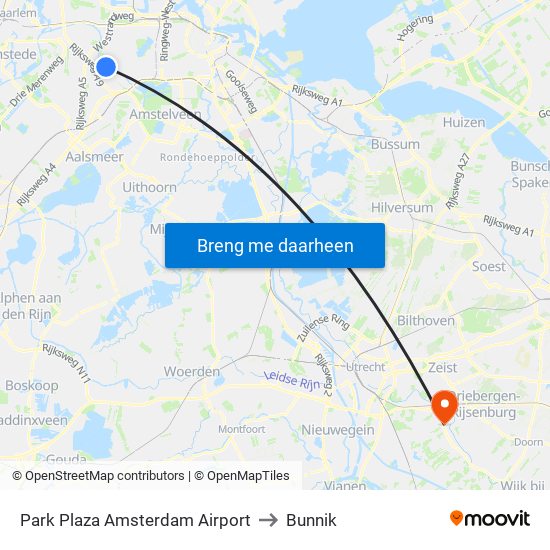 Park Plaza Amsterdam Airport to Bunnik map
