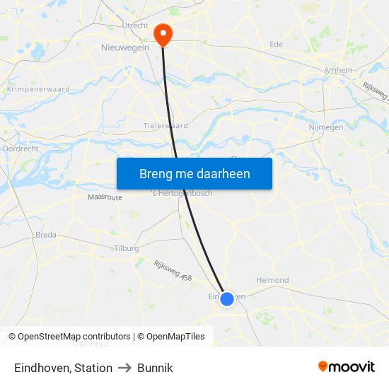 Eindhoven, Station to Bunnik map